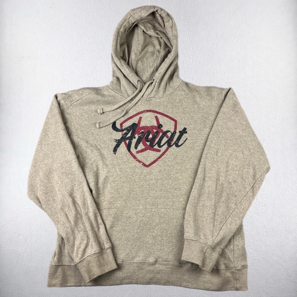 Ariat Hoodie Womens Medium Tan Graphic Logo Real Western Sweatshirt